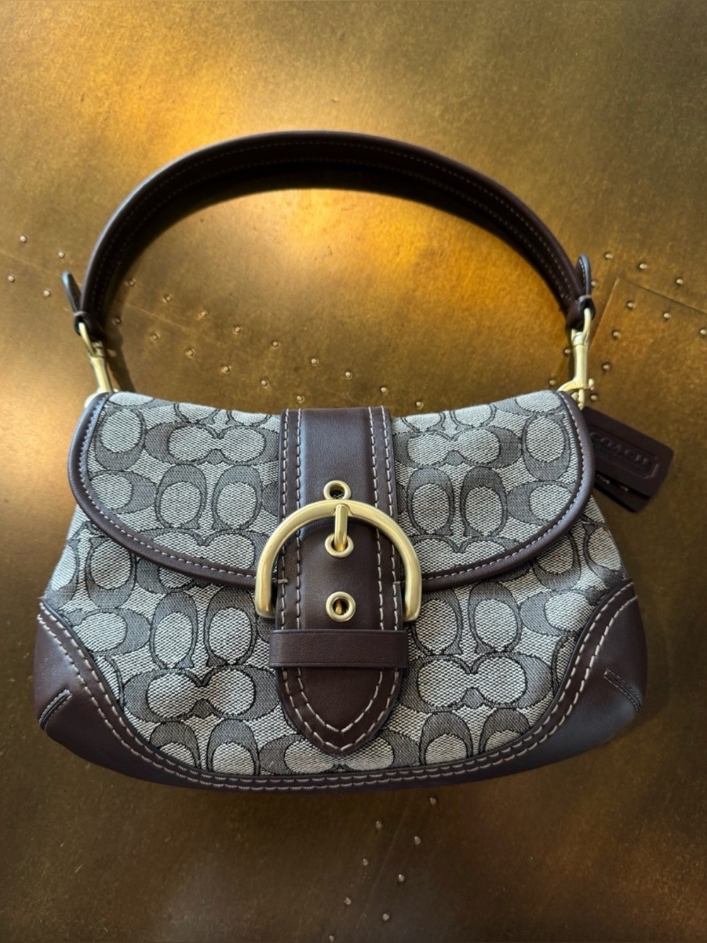Coach SoHo Y2K Re-edition Brown Signature Canvas Shoulder Bag with Gold Hardware